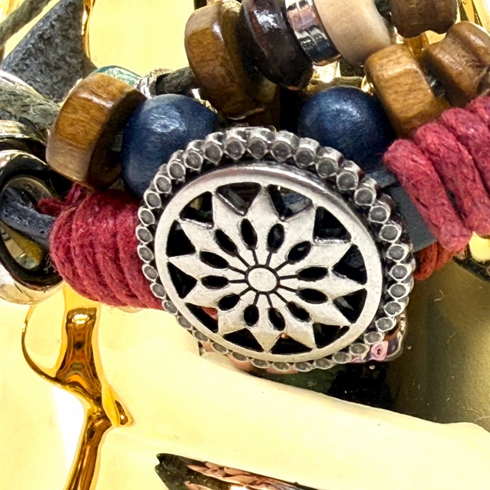 Boho Wooden & Silver Toned Beaded Bracelet